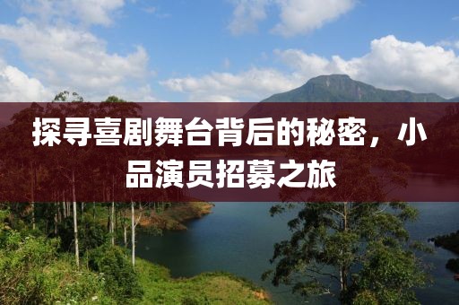 探寻喜剧舞台背后的秘密，小品演员招募之旅