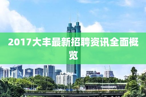 2017大丰最新招聘资讯全面概览