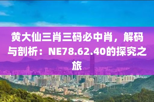 黄大仙三肖三码必中肖，解码与剖析：NE78.62.40的探究之旅